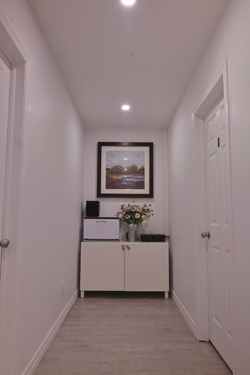 Serene hallway and artwork